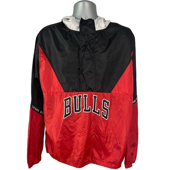 Vintage NBA Chicago Bulls Black and Red Quarter Snap Front Windbreaker Size M - Picture 1 of 9